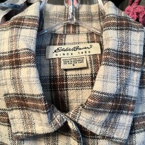 Eddie Bauer Flannel Shirt. Beige & Brown (Fall Colors) EUC a generous Size Small